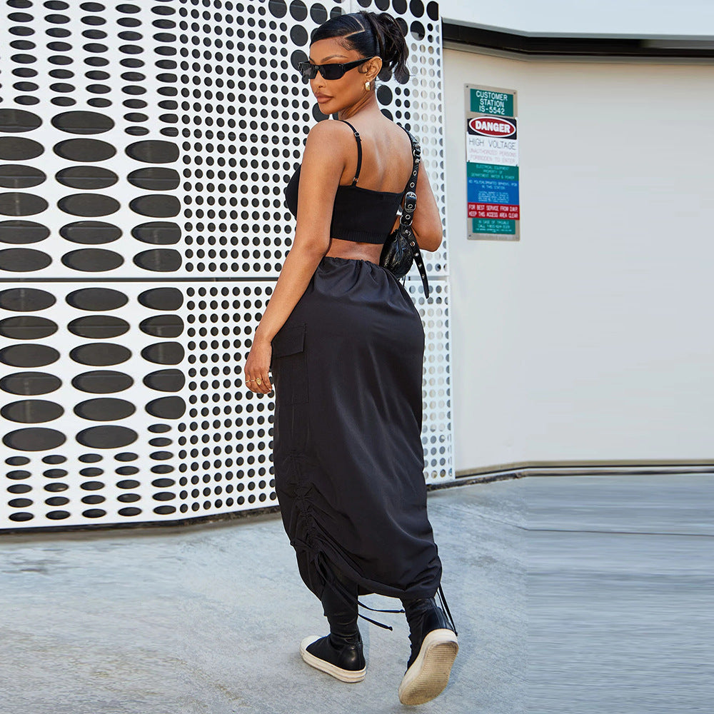Personalized Pocket Elastic Waistband Drawstring Skirt