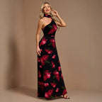 Spring Summer Slant Shoulder Ribbon Floral Dress A Hem
