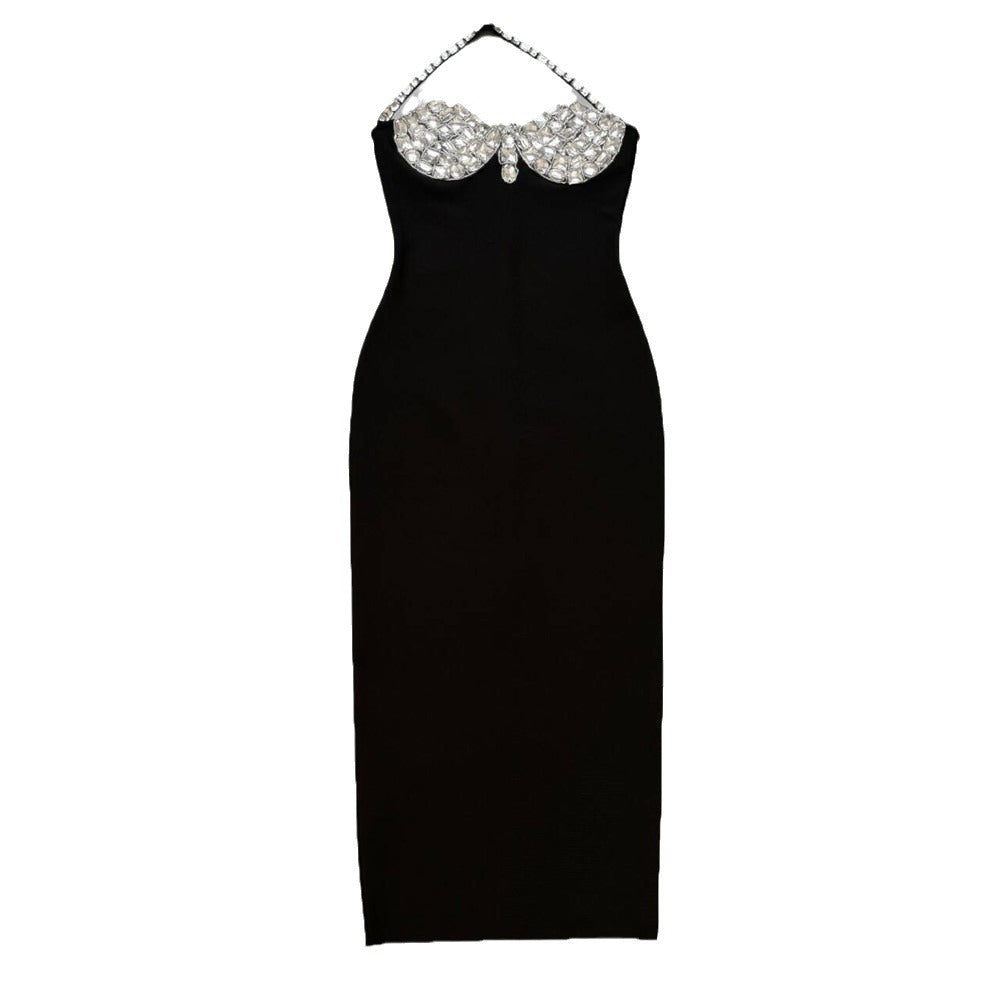 Women's Beaded Halter Backless Party Dress