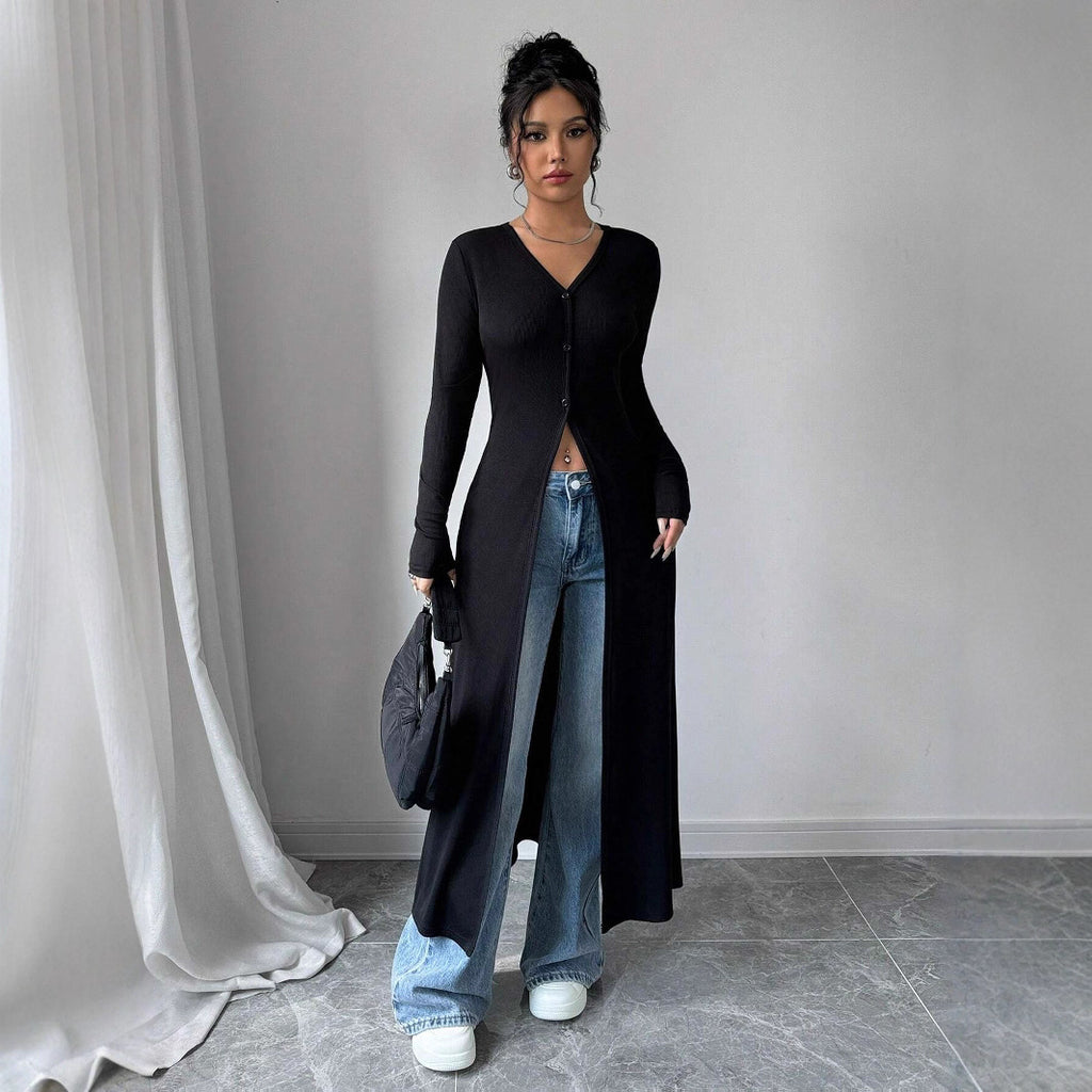 Long Button Fitted Cardigan Top