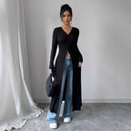 Long Button Fitted Cardigan Top