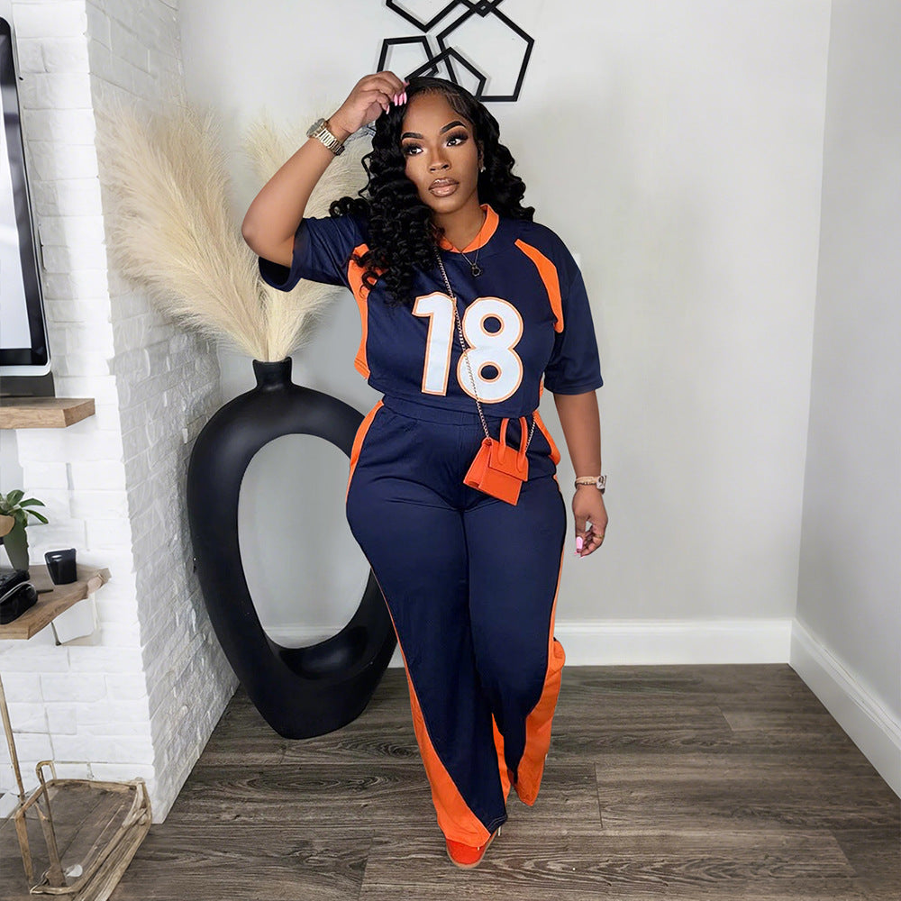 Women's Half Sleeve Top With Slim Fit Trousers Casual Two Piece Set