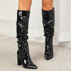 Women's Patent Leather Chunky-Heel Boots