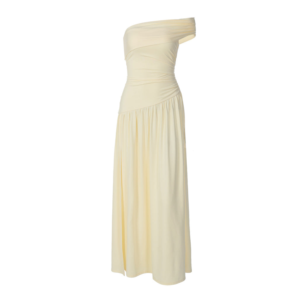 One-Shoulder Ruched Split Bodycon Maxi Dress