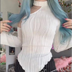 Women's Strip Street Long Sleeve Diagonal Collar Halterneck T-Shirt