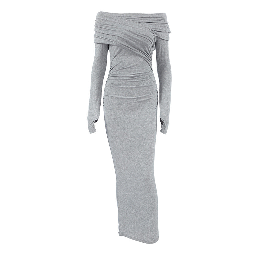 Off-Shoulder Knit High-Waist Dress