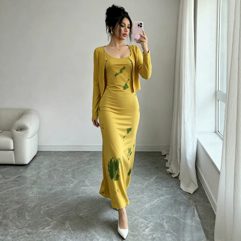 Women's Blue Floral Long Sleeve Midi Dress