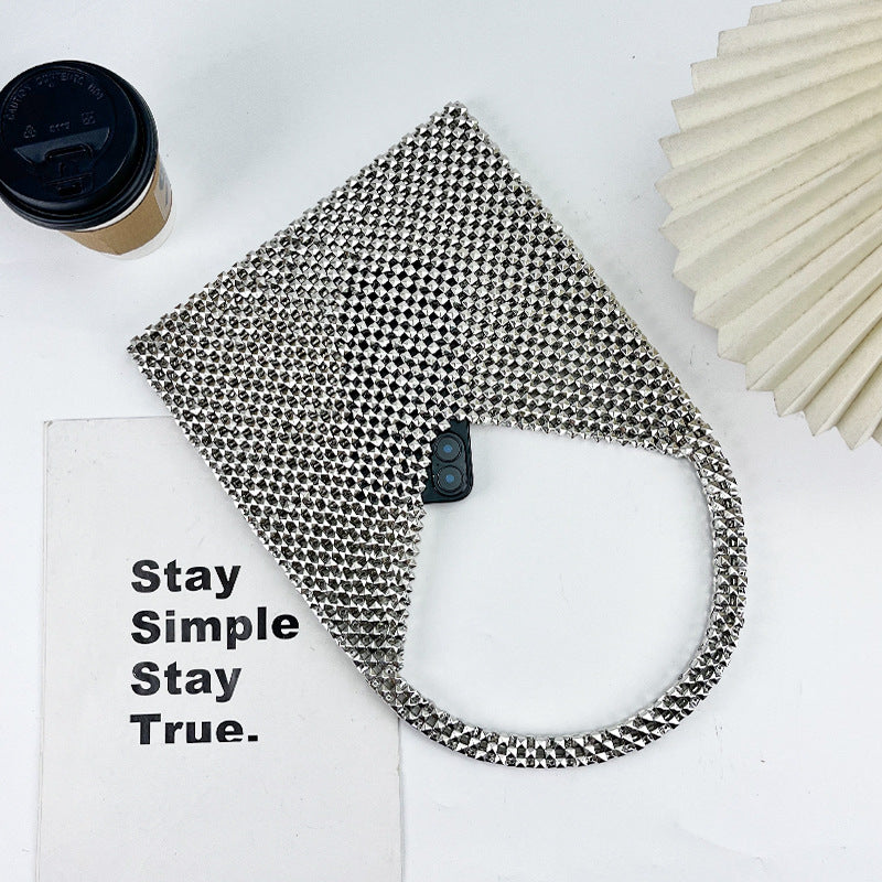 Women's Silver Beaded Shoulder Bag