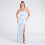Popular Floral Strap Dress Women Mid Length Dress Slim Split Evening Dress