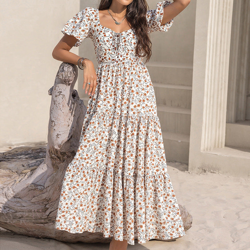 Women's Bohemian Floral V-Neck Swing Dress