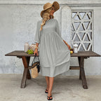 Round-Neck Layered Midi Dress