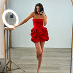 Dress Solid Color Strapless Sleeveless Large Floral Sheath