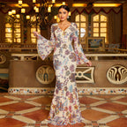 Women's Floral Sequin Long-Sleeve Fishtail Evening Maxi Dress