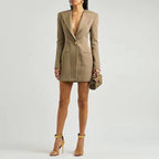 Women's Collared Button Pocket Long-Sleeve Bodycon Mini Dress