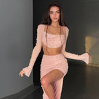 Women's Casual Party T Beaded Shirt and Skirt Two-Piece Set
