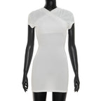 White short-sleeve wrap V-neck fitted mini dress