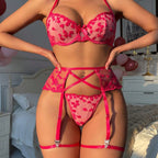 Women's Floral Lace Bra & Garter Set