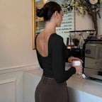 Women's Women Clothing Summer Sexy Slim Fit Slim Backless Solid Color Long-Sleeved Top