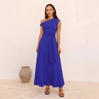 Women's One-Shoulder Asymmetric Belted Office Dress