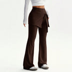 Faux Two Piece Lace up Trousers Women High Waist Slimming Irregular Asymmetric Two Piece Set Pants