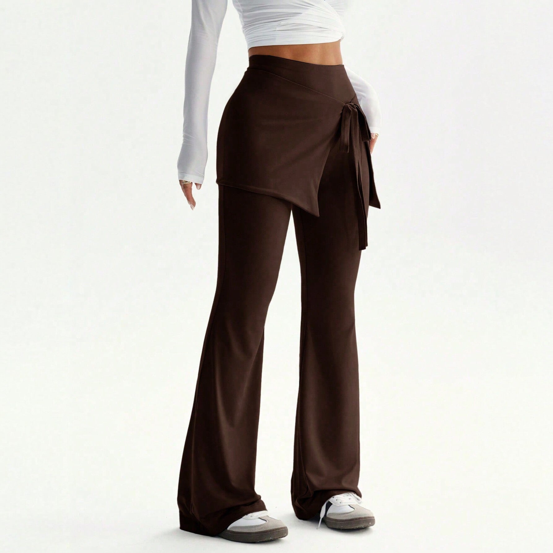 Faux Two Piece Lace up Trousers Women High Waist Slimming Irregular Asymmetric Two Piece Set Pants