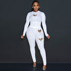Women's Two Piece Suit Autumn Winter Long Sleeve Hollow Out Cutout