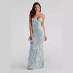 Women's Sexy V Neck Sequ Floor Length Evening Dress Elegant Graceful Cocktail Party Formal Dress Women Clothing