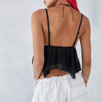 Women’s White Asymmetric Backless Ruffle Crop Camisole