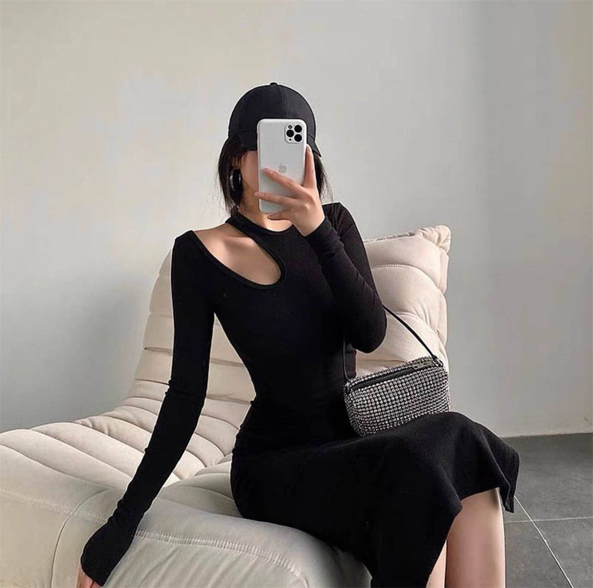 Women's Ribbed Cutout Bodycon Midi Dress
