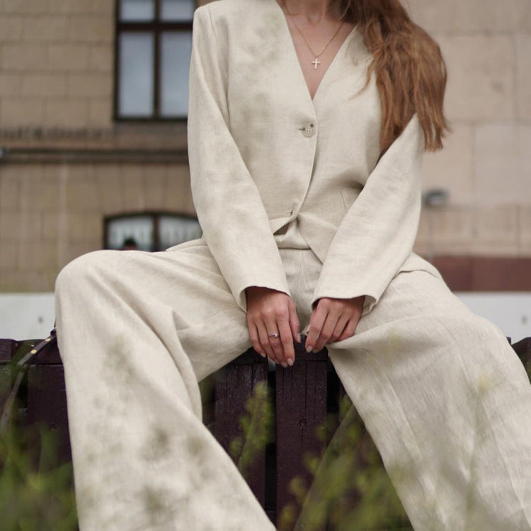 Cotton Linen V neck Baggy Coat High