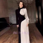 Spring Round-Neck Colorblock Long-Sleeve Belted Dress