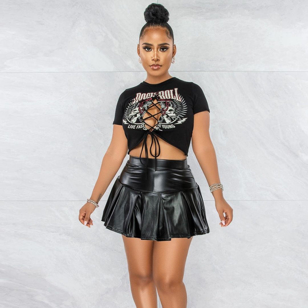 Graphic Lace-Up Cropped Top