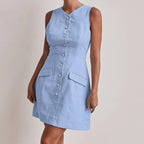 Cotton Sleeveless Vest Dress Waist Controlled Single