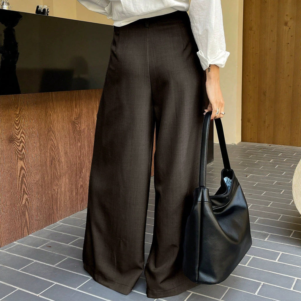 Loose A line High Waist Casual Simple Small Wide Pants Office High End Old Money Drape French Work Pant