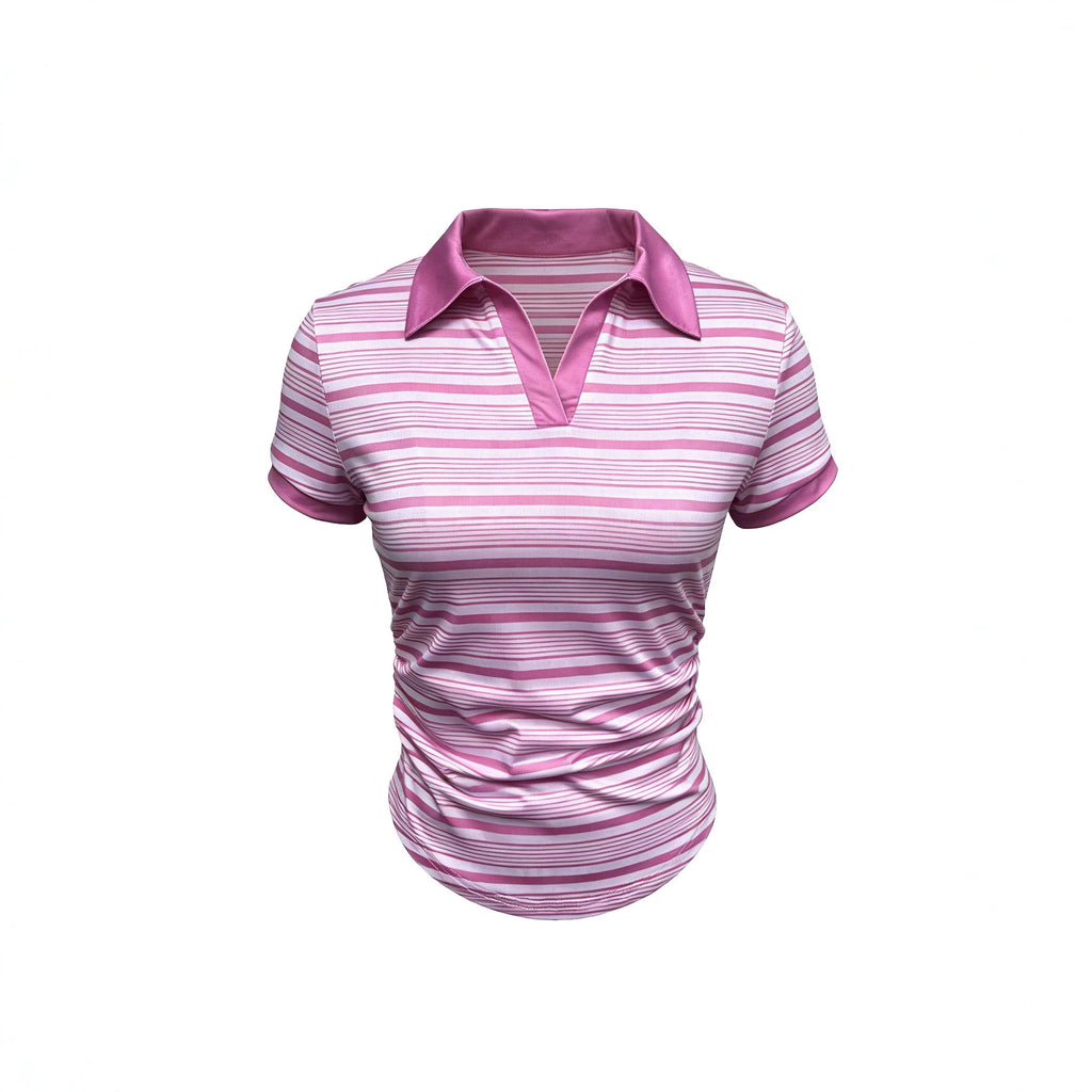 Women's Striped Pleated Polo T-Shirt