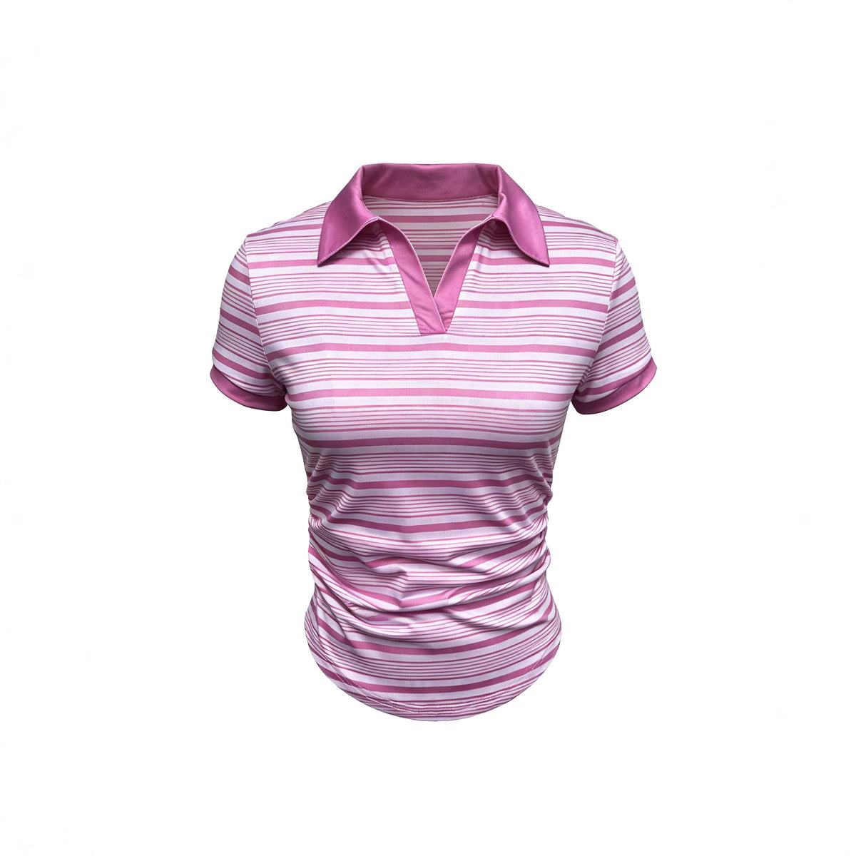 Women's Striped Pleated Polo T-Shirt