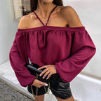 Women's Clothing Spring Summer Long Sleeve Off Shoulder Tube Top Halter Top