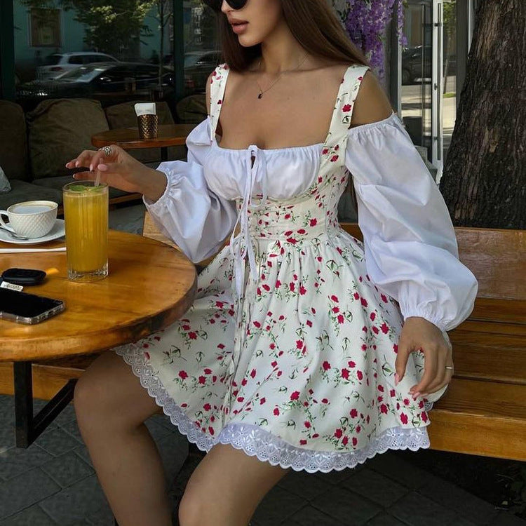 Bubble-Sleeve Faux Two-Piece Dress