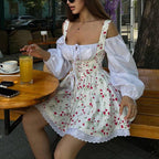 Bubble-Sleeve Faux Two-Piece Dress