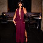Deep V-Neck Halter Backless Split Bodycon Maxi Dress