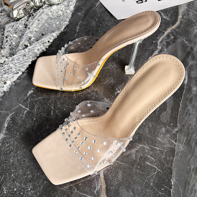 Women's 's Rhinestone Peep-Toe High-Heel Slippers