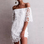 Embroidered Off-Shoulder Short-Sleeve A-Line Mini Dress
