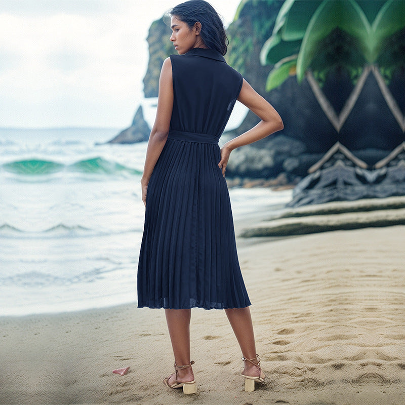 Summer Sleeveless Solid-Color Beach Dress