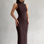 High-Neck Sleeveless Knit Bodycon Maxi Dress