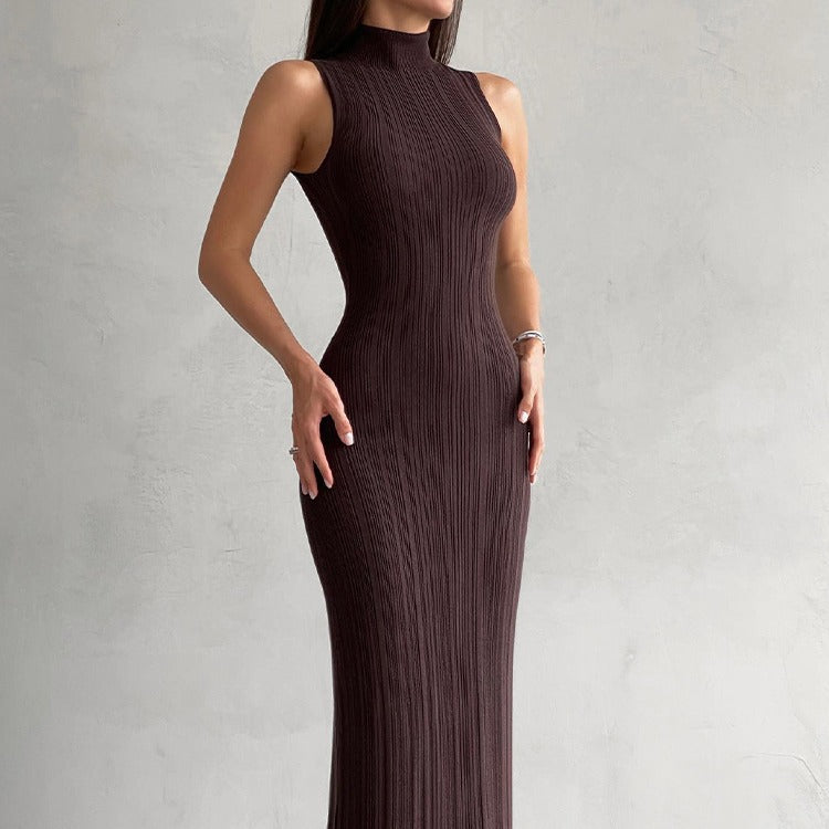 High-Neck Sleeveless Knit Bodycon Maxi Dress