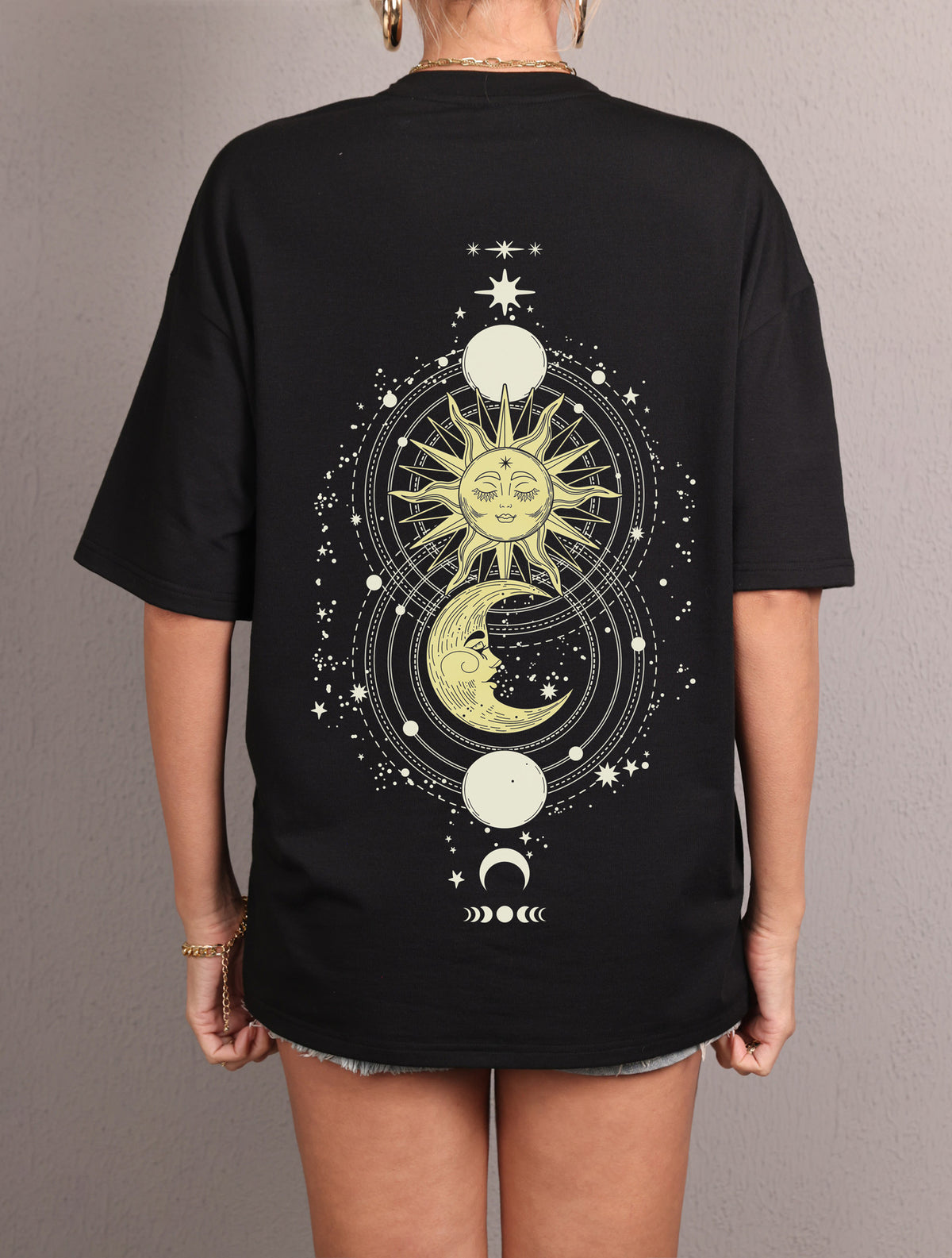 Women's Spring Autumn Women Clothing Casual Sun Moon Pattern Printed Top