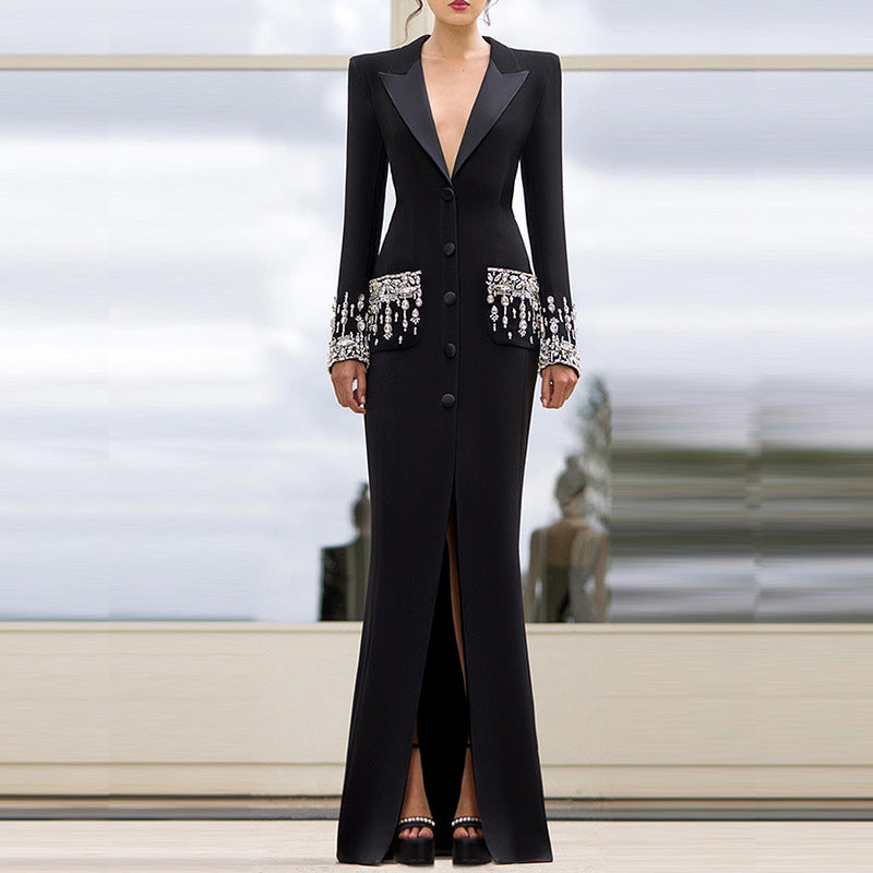 Embellished Fishtail Collared Dress