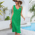Spring Summer Loose Beach Shirt Stitching Twist Hollow Out Cutout out Maxi Dress