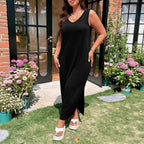 Women's Plus Size V-Neck Knit Maxi Dress