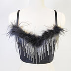 Women's Sexy Big Backless Wrapped Chest Outer Wear Women Clothing Night Summary Ultra Short Feather Tassel Bra